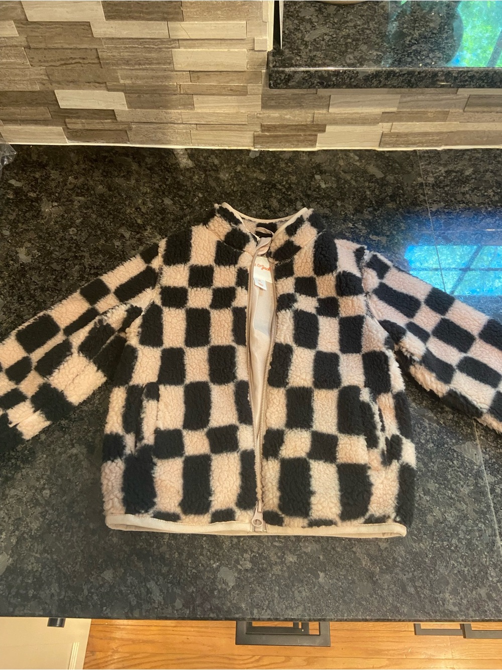Cat & Jack Checkerboard Fleece Jacket - Black & Cream